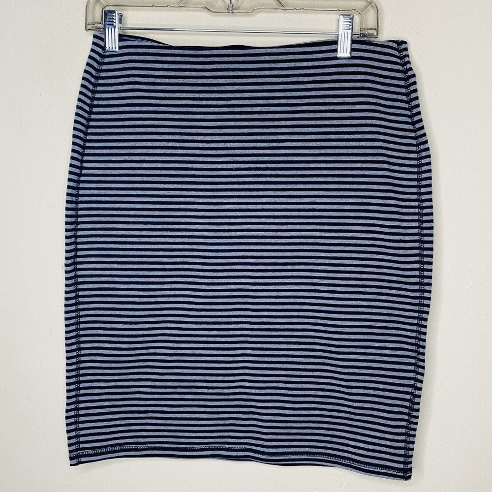 Old Navy Skirt Women M Black Gray Striped Pencil Stretch